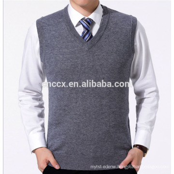 PK18ST046 plain knitted grey V neck sweater vest for men